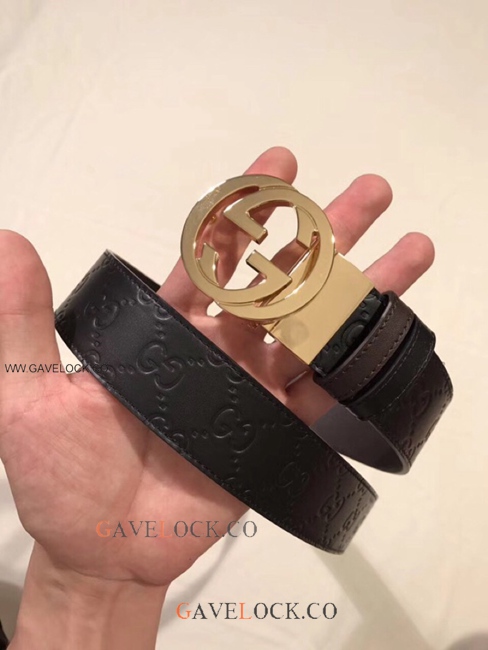 Gucci Double Sided Leather Belt Classic Monogram GG Buckle Gucci Double Sided Leather Belt Classic Monogram GG Buckle